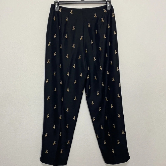 Talbots Black & Tan High Rise 100% Silk Embroidered Ankle Length Trousers Sz 10 - Picture 4 of 8